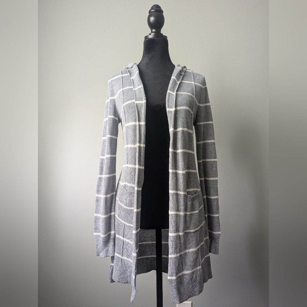 SO Hooded Cardigan with Gray and White Stripes